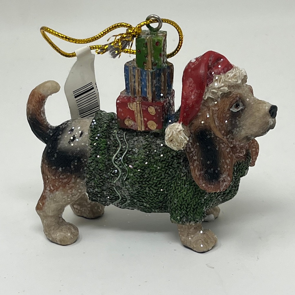 Kirkland's Shimmer Resin Dog Christmas Ornament Sweater Presents Holiday Decor